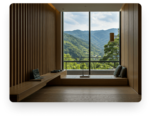 Luxury hotel room with scenic view